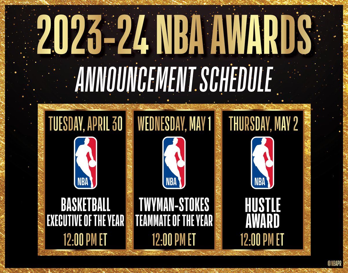 Three awards from the 2023-24 NBA regular season will be announced this week. Schedule ⬇️