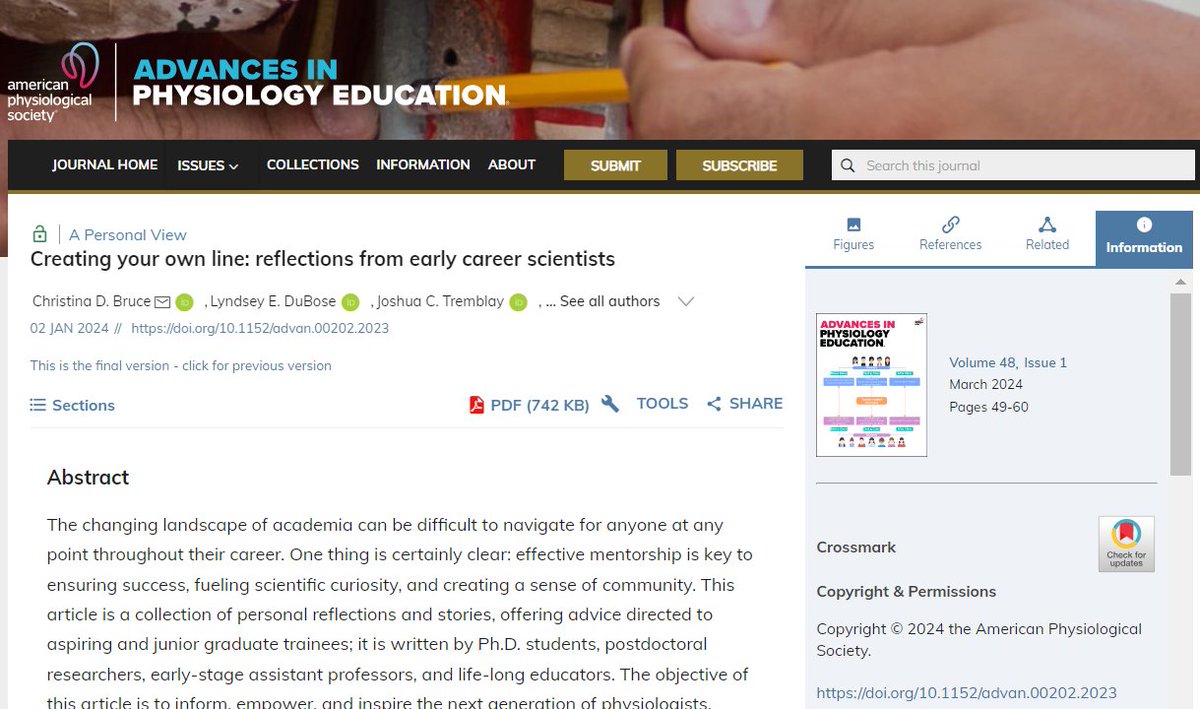 Recommended Reading 👉 personal reflections and stories by Bruce et al. offering advice for #EarlyCareerResearchers to inform, empower, and inspire the next generation of #physiologists ow.ly/IOJ650Rr3Xv