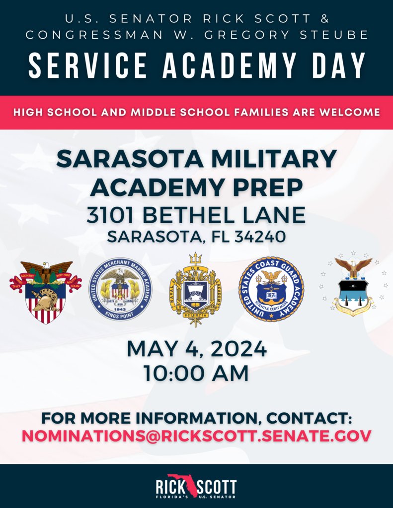 The Service Academy Fair is on Saturday, May 4! This once-a-year event is the perfect opportunity for students to connect with academy representatives for further guidance in the selective process of being appointed to a service academy.