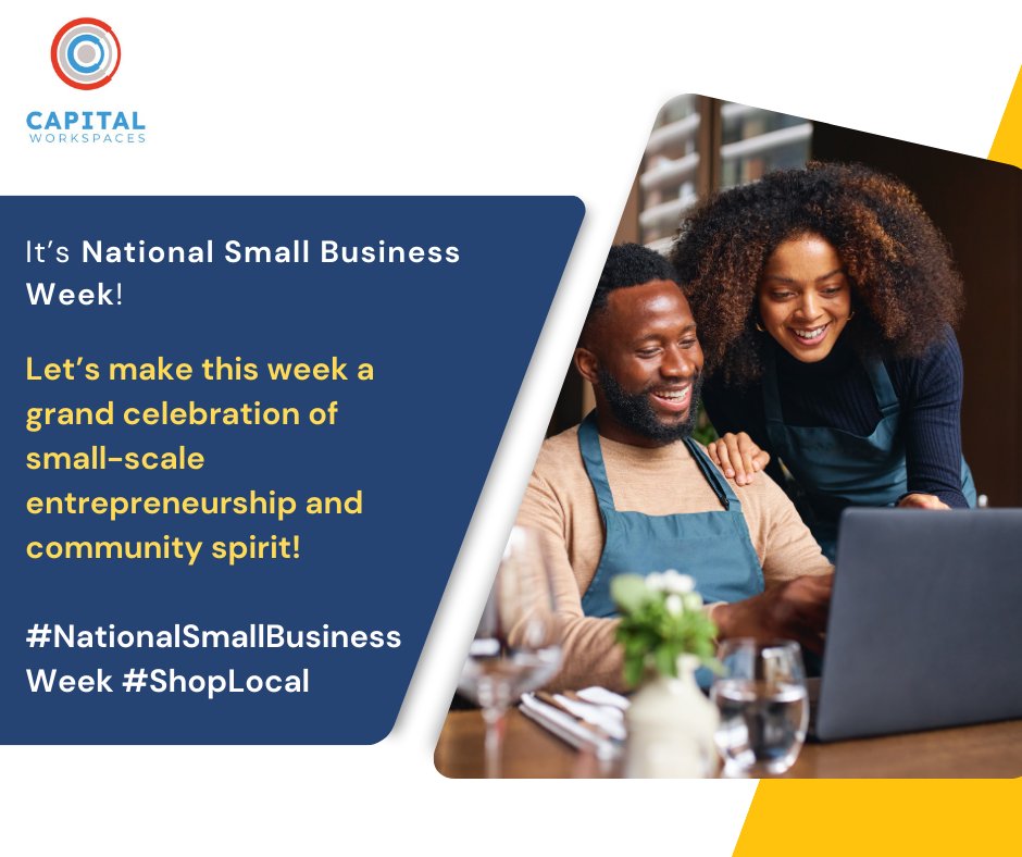 Honor our local and national businesses this week by supporting their invaluable contributions to our communities.

Connect with us:
📧 bookings@capitalworkspaces.com
📞 202-866-9675
🌐 capitalworkspaces.com

#NationalBusinessWeek #SupportLocalBusinesses