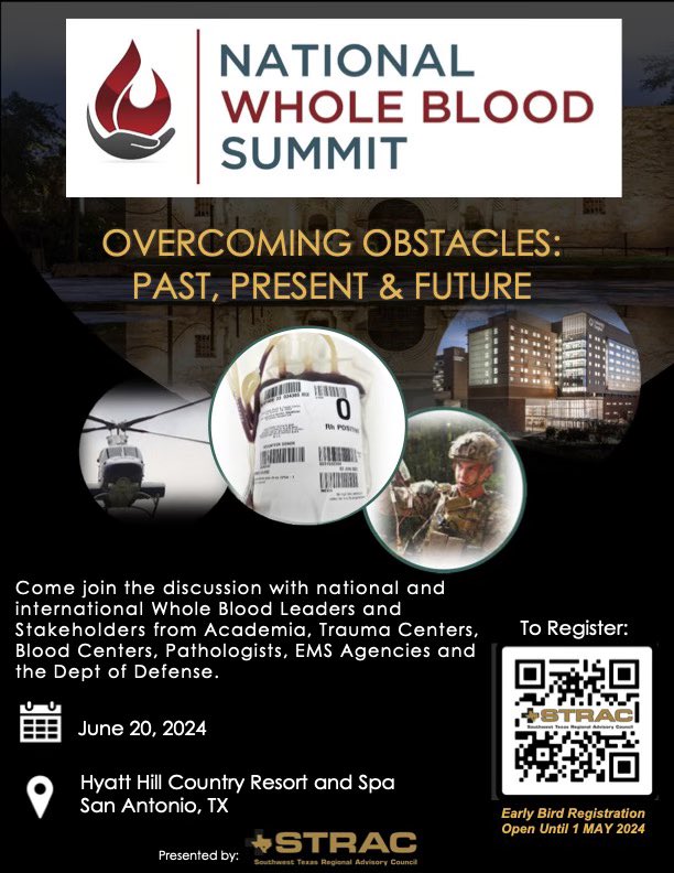 The National Whole Blood Summit is just 52 days away. 

Come join national and international whole blood leaders on June 20th in San Antonio.