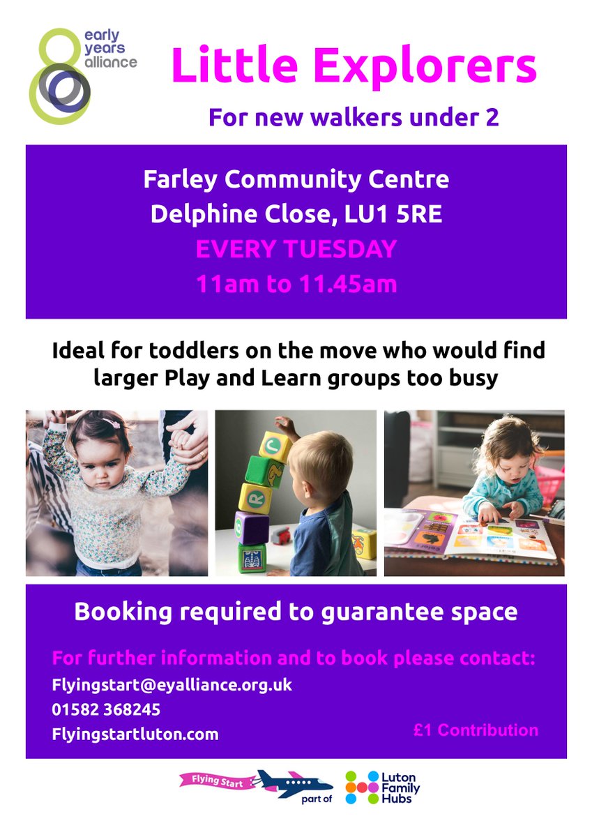 Do you live near #Farley (#Luton) and have a new walker under 2? You are invited to our Little Explorers group! It's running TODAY (Every Tuesday) from 11am to 11.45am at Farley Community Centre (LU1 5RE)- book on now to guarantee your space!