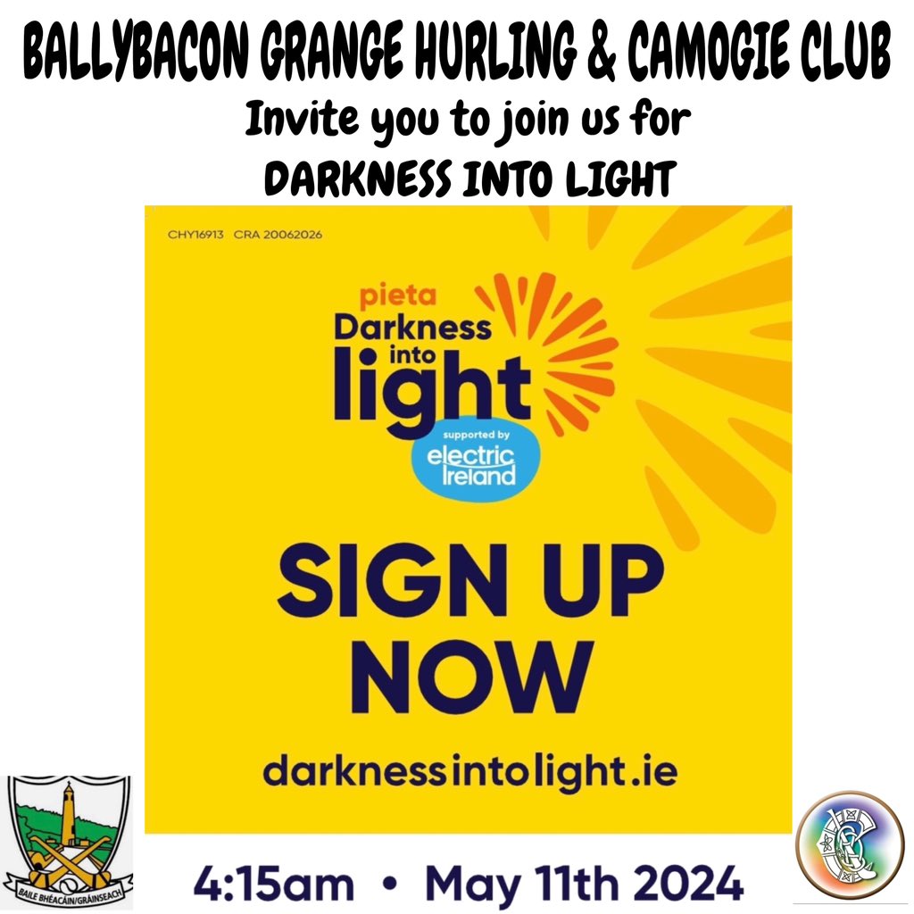 𝙎𝘼𝙑𝙀 𝙏𝙃𝙀 𝘿𝘼𝙏𝙀!!! Join us in Goatenbridge 11th of May for Ballybacon Darkness Into Light 🟢🟡