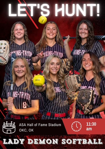 DEMON NATION, ask you boss now for tomorrow off because you'll be at Hall of Fame Stadium to watch our softball team hunt for a championship! Send off from PTHS at 9:30 in front of the school and first game is at 11:30 at Hall of Fame Stadium in OKC! #TeamPT