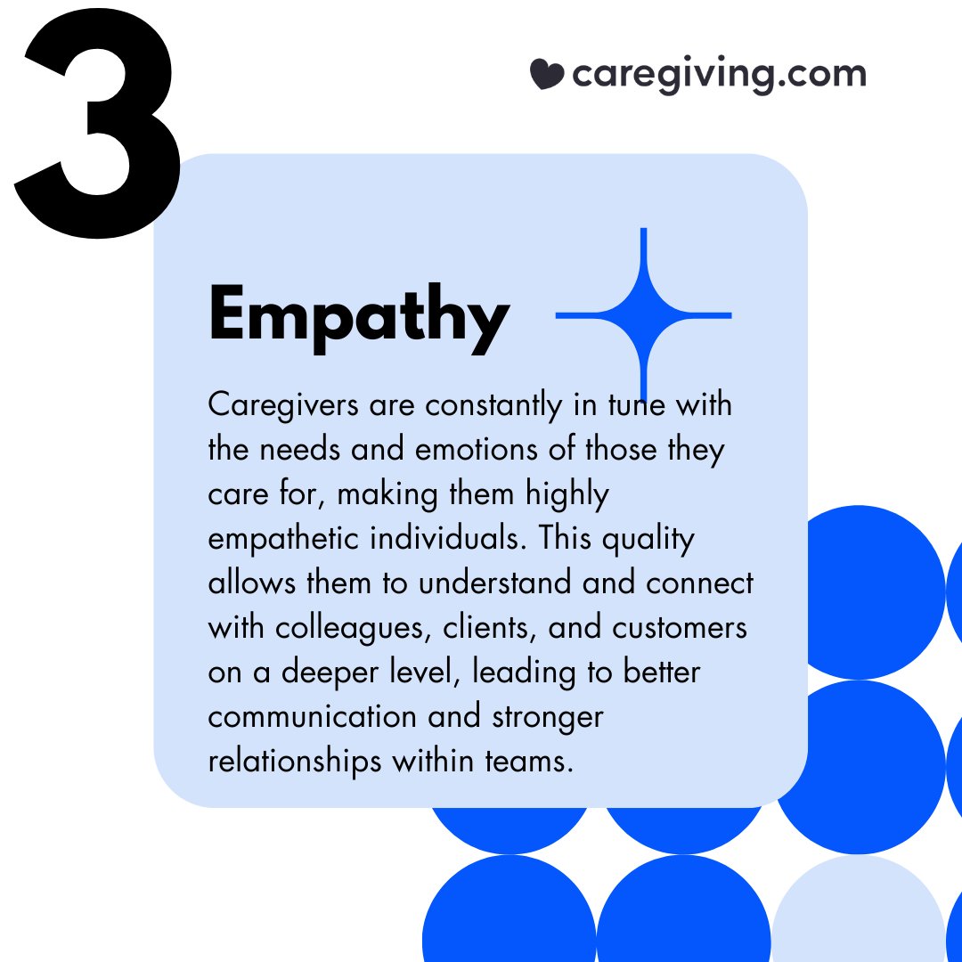 Caregivers offer invaluable skills to any workplace:
💡 Adaptability and critical thinking under pressure.
🕒 Excellent time management skills.
💜 Empathy to foster better team relationships.

Which skill has been most valuable to you professionally? 
#Skills #Workplace