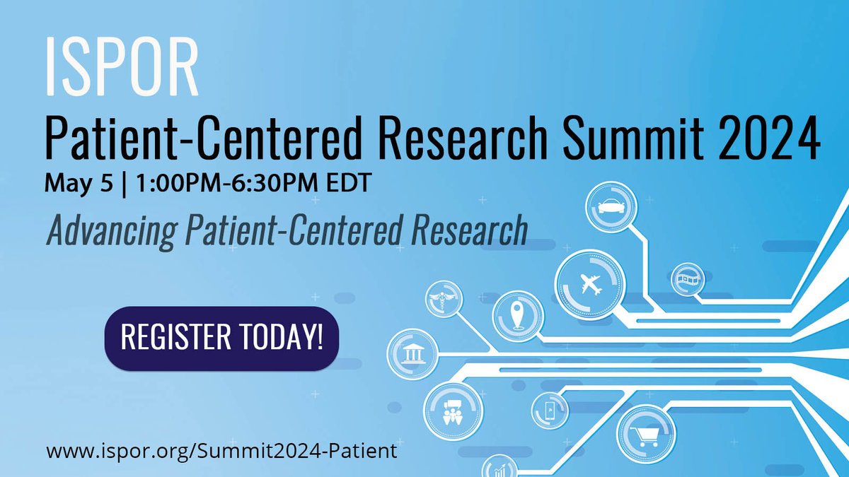 The #PatientCenteredResearch #ISPORSummit is almost here! Join us to hear essential, timely information on the patient-centered outcomes research landscape, how patient-centered evidence is shaping policy, and more. Details>>  ow.ly/Mfp550Rkfqj
#HEOR