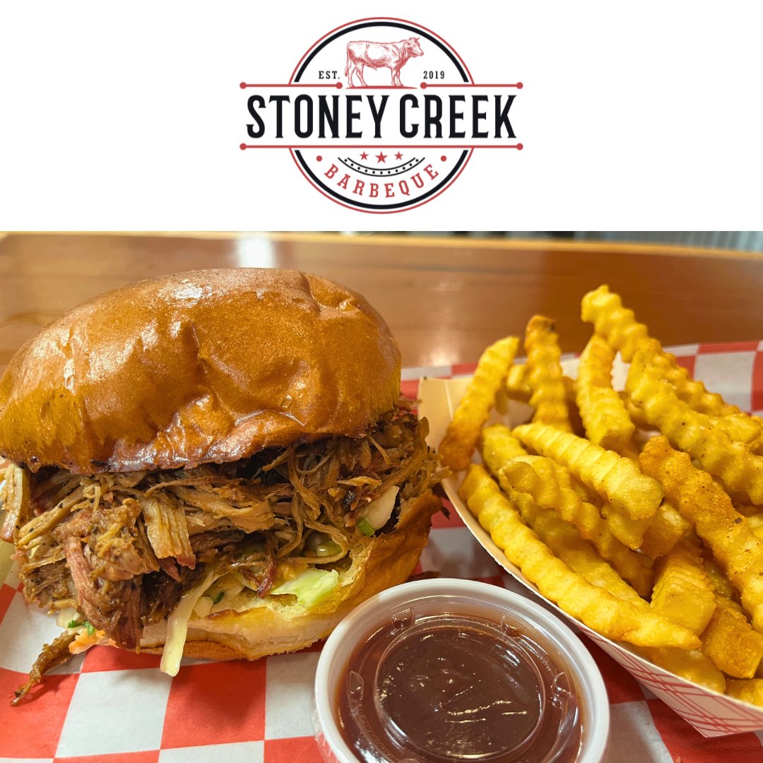 Our delicious Pulled Pork Sandwich and fries make a wonderful combination!

#PulledPorkSandwich
#PulledPork
#BBQ
#LowAndSlow
#StoneyCreekBBQ
#StoneyCreekBarBeQue
#Porterville
#WorthTheDrive