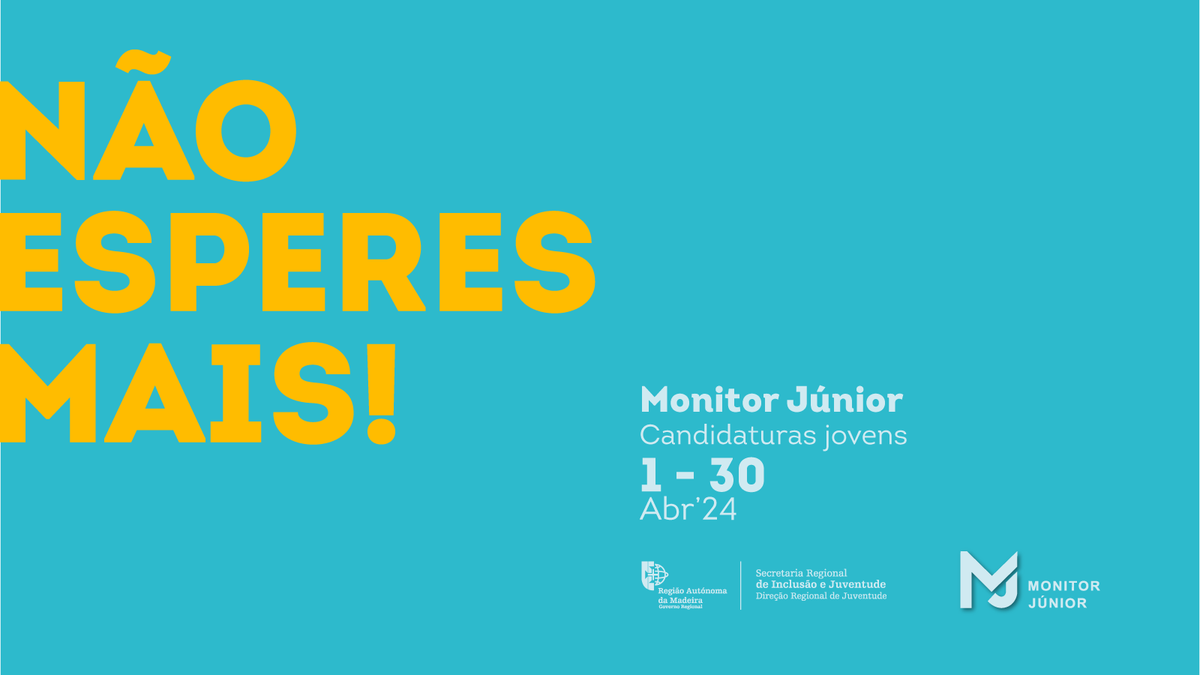 drjmadeira's tweet photo. Candidaturas ao Programa Monitor Júnior a terminar

Não percas este desafio, candidata-te através da Plataforma da Juventude https://t.co/FivLkml1jm  a desenvolver atividades em Campos de Férias nos meses de julho e agosto.

As inscrições terminam, dia 30 de abril, à meia-noite! https://t.co/8EXvucj8W9