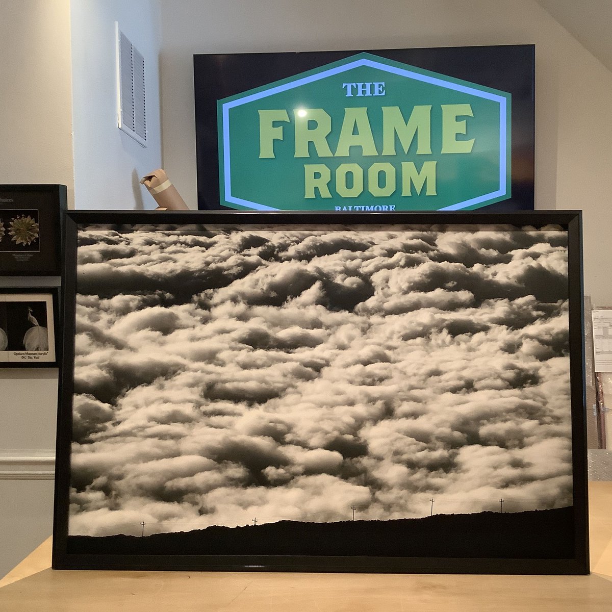 Sometimes, a simple black frame compliments a piece nicely!

#theframeroom #customframes #customframing #customframer #customframeshop #frameshop #fellspoint #baltimore #clouds #mountain #hill