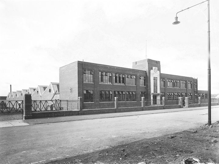 Cyro Works, Sutcliffe Road, Temple, 1936. Built in 1935, the Cyro Works produced typewriter accessories. Its Art Deco clock was local landmark. The factory was demolished in 1990s for new flats, but the timepiece was incorporated into new building, Archive ref: D-CA8/3190