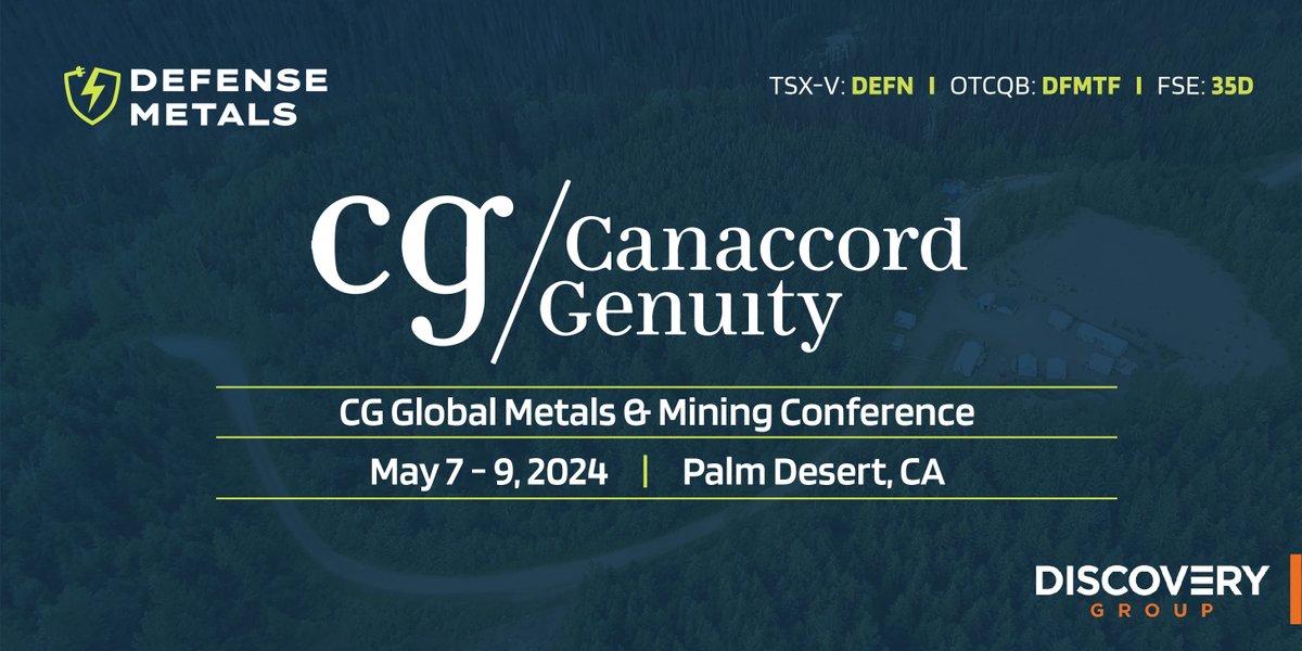 Our management team is excited to attend Canaccord Genuity's Global Metals & Mining Conference on May 7 - 9! 

Learn more about the event: canaccordgenuity.com/capital-market…

$DEFN.v $DFMTF  #CGDriven #investing #rareearths