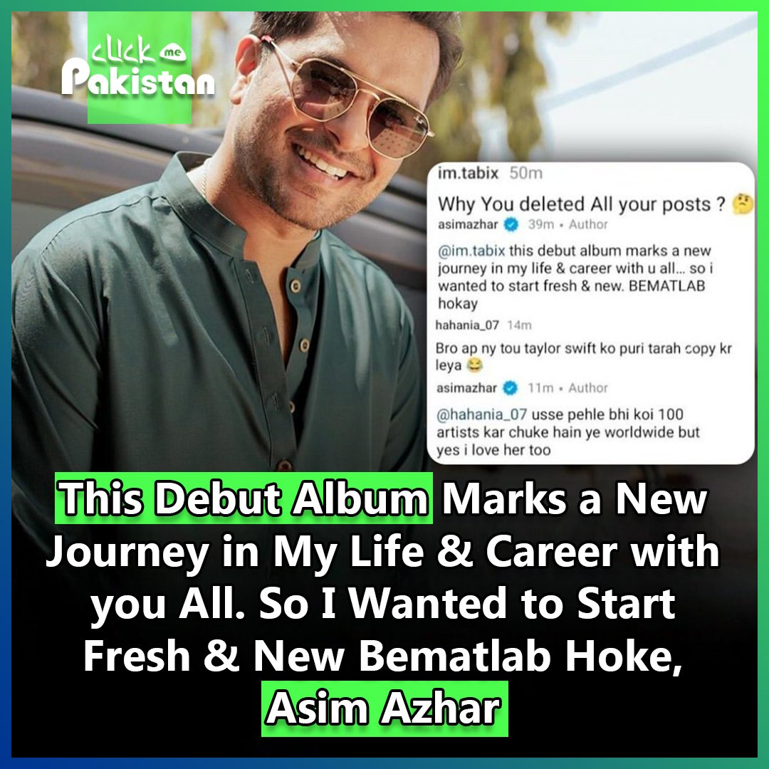 Asim Azhar, surprised fans by announcing his debut album titled 'Bematlab' after clearing his Instagram account. Known for his hit singles, Asim Azhar is ready to unveil his first full-length album on May 1.

#clickmepakistan #asimazhar #debutalbum #bematlab