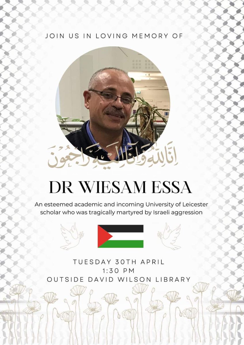 I hope Leicester friends (and particularly those at Uni of Leicester) who are free tomorrow lunchtime will make it along to this. Dr Essa was a geographer.