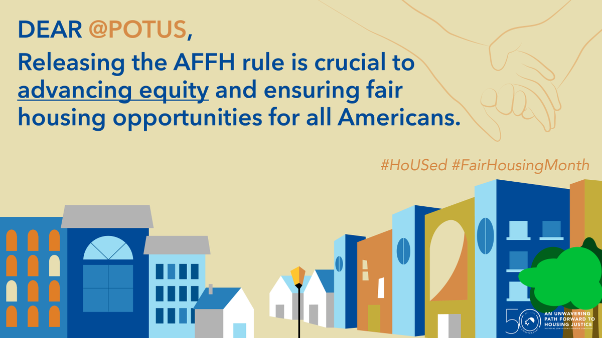 Dear @POTUS, releasing the AFFH rule is crucial to advancing equity and ensuring fair housing opportunities for all Americans. #HoUSed #FairHousingMonth