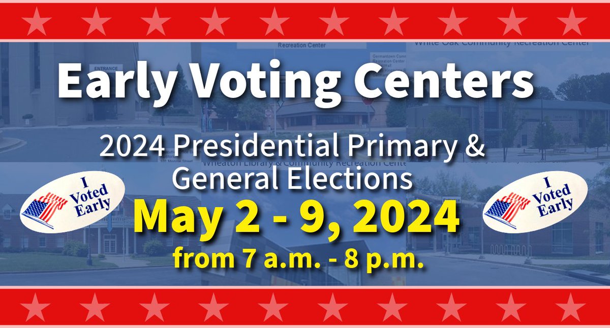 Get your vote in early!🗳️ Early Voting for the 2024 Presidential Primary starts THIS week, May 2-9, 7 a.m.-8 p.m. Don't miss the deadline—ride with MCDOT to your nearest voting center. Text EV & your ZIP to 77788 for locations. Make your voice heard! 🇺🇸✅ ow.ly/pmEx50RqWHB