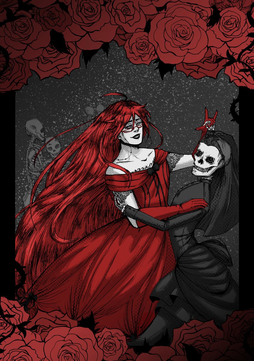 [Black Butler/Kuroshitsuji]
Here's my full piece for the <a href="/2000sGothicZine/">Our Brutal, Beautiful, Miserable Fantasy Zine</a> ! Grell Sutcliff my beloved ❤️ Check out everyone's beautiful work in the zine 🔗 below.