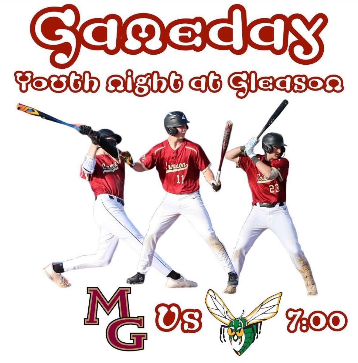Youth Day with Crimson Baseball tonight! JV at 4:30, Varsity at 7. Both games at Gleason Fields. Autographs, Chik-Fil-A and @MalonesMN burgers for sale! Let’s go!