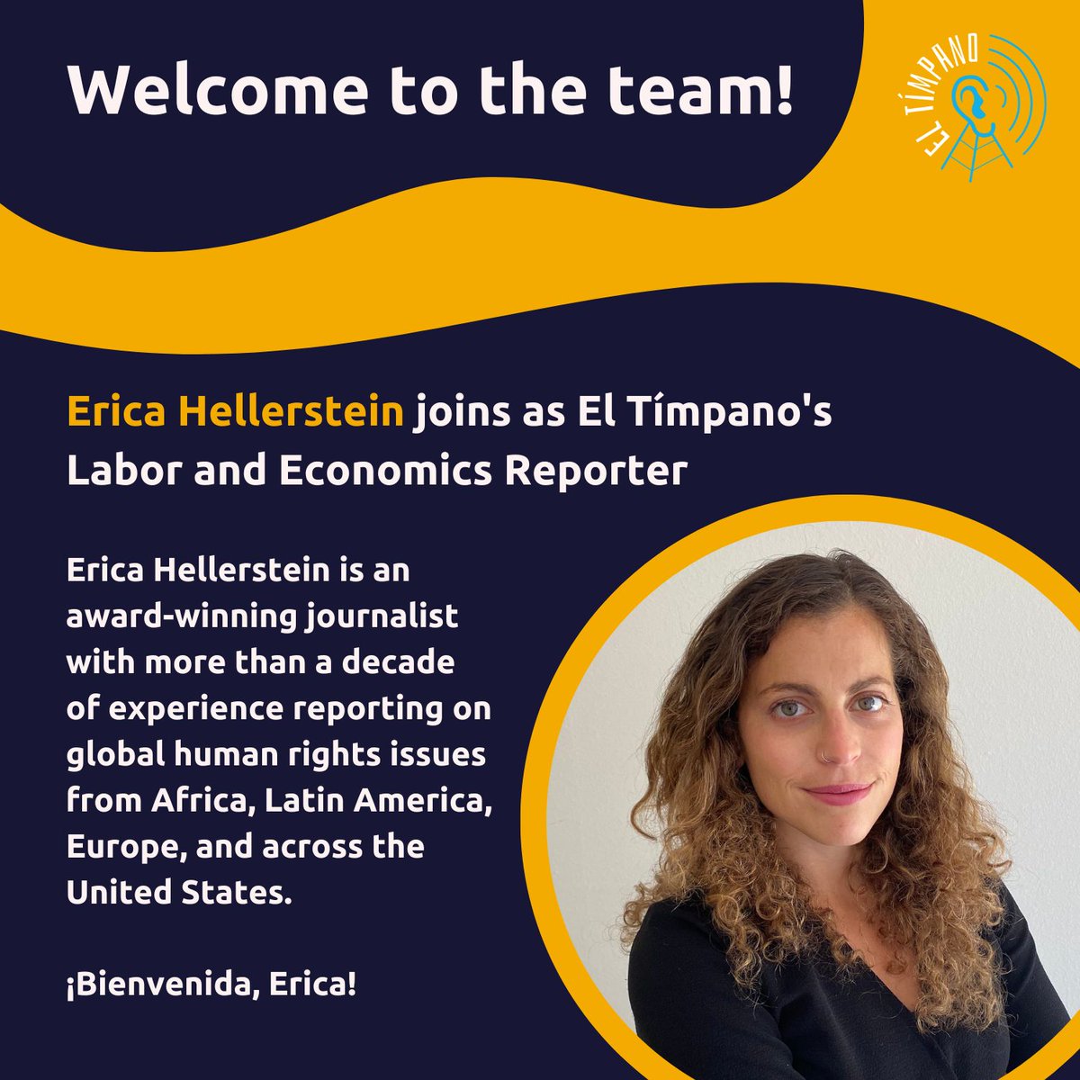 ✨Join us in welcoming @E_hellerstein as El Tímpano’s Senior Labor and Economics reporter! ✨ Erica Hellerstein is an award-winning journalist with more than a decade of experience reporting on global human rights issues. ¡Bienvenida, Erica!