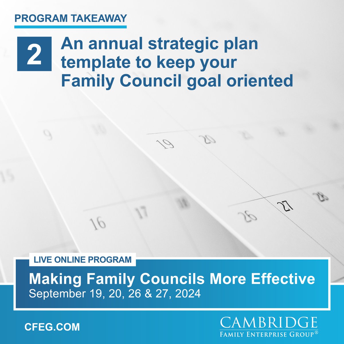 You will come away from this program with the tools you need to take your Family Council to the next level such as a framework and template to develop an annual strategic plan for your Family Council.

Register today cfeg.com/programs/makin…