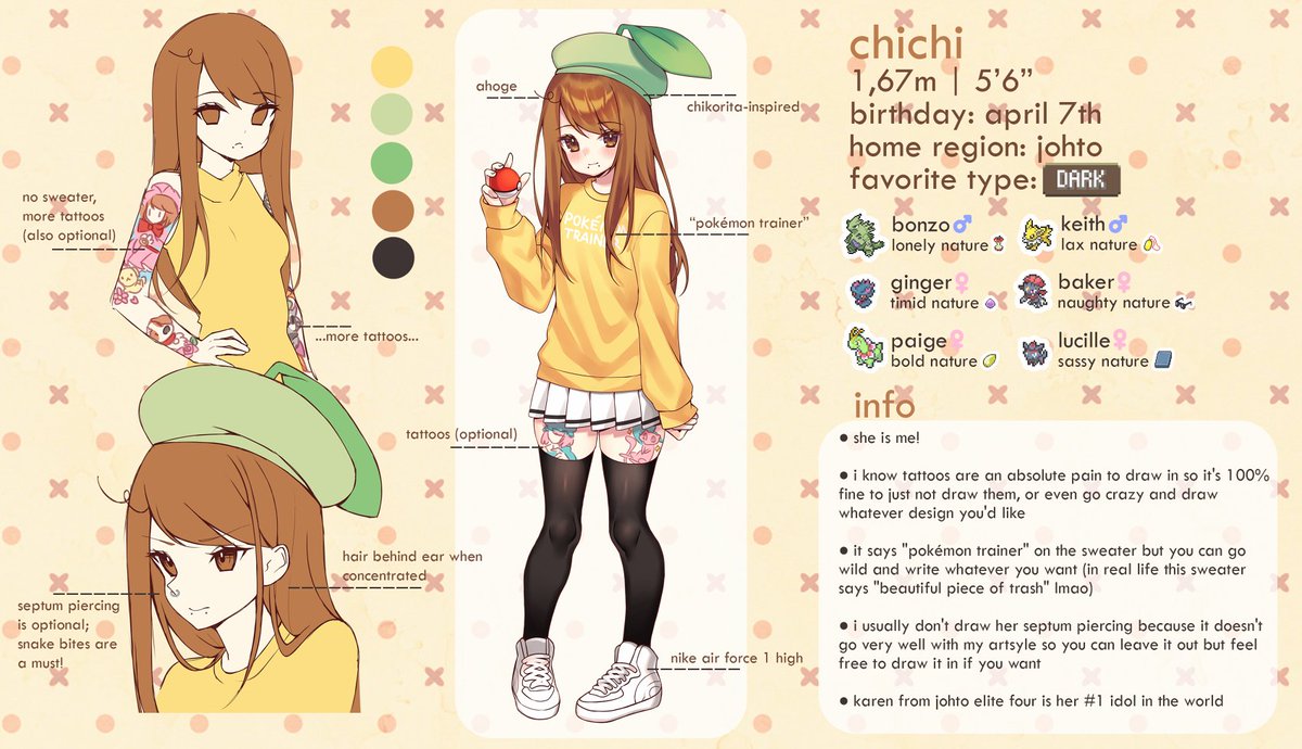 i decided to put together proper reference sheets for all of my ocs! starting with this familiar friend 🍃🥞🖤