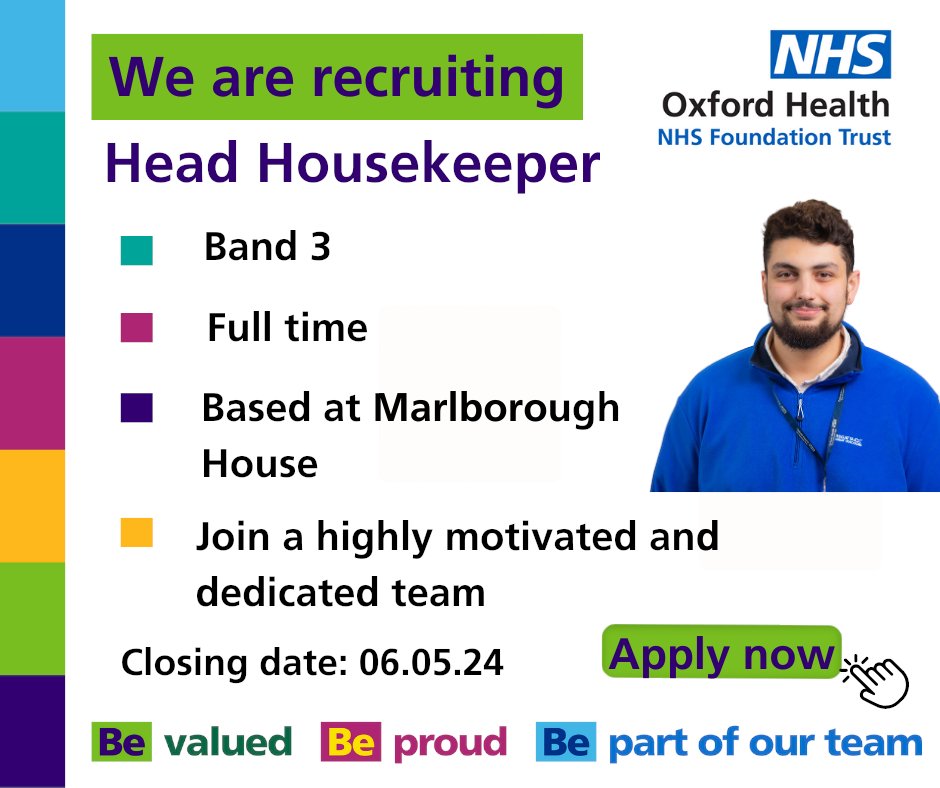 Do you have a proven track record of being able to deliver a high-quality cleaning service? 

If so, apply today!

💻Apply now – loom.ly/T_73hks
🗓️Closing date – 6th May 
📍Location – Milton Keynes

#OneOHFT #WorkWithUs #NHSJobs #JoinOurTeam #HeadHousekeeper