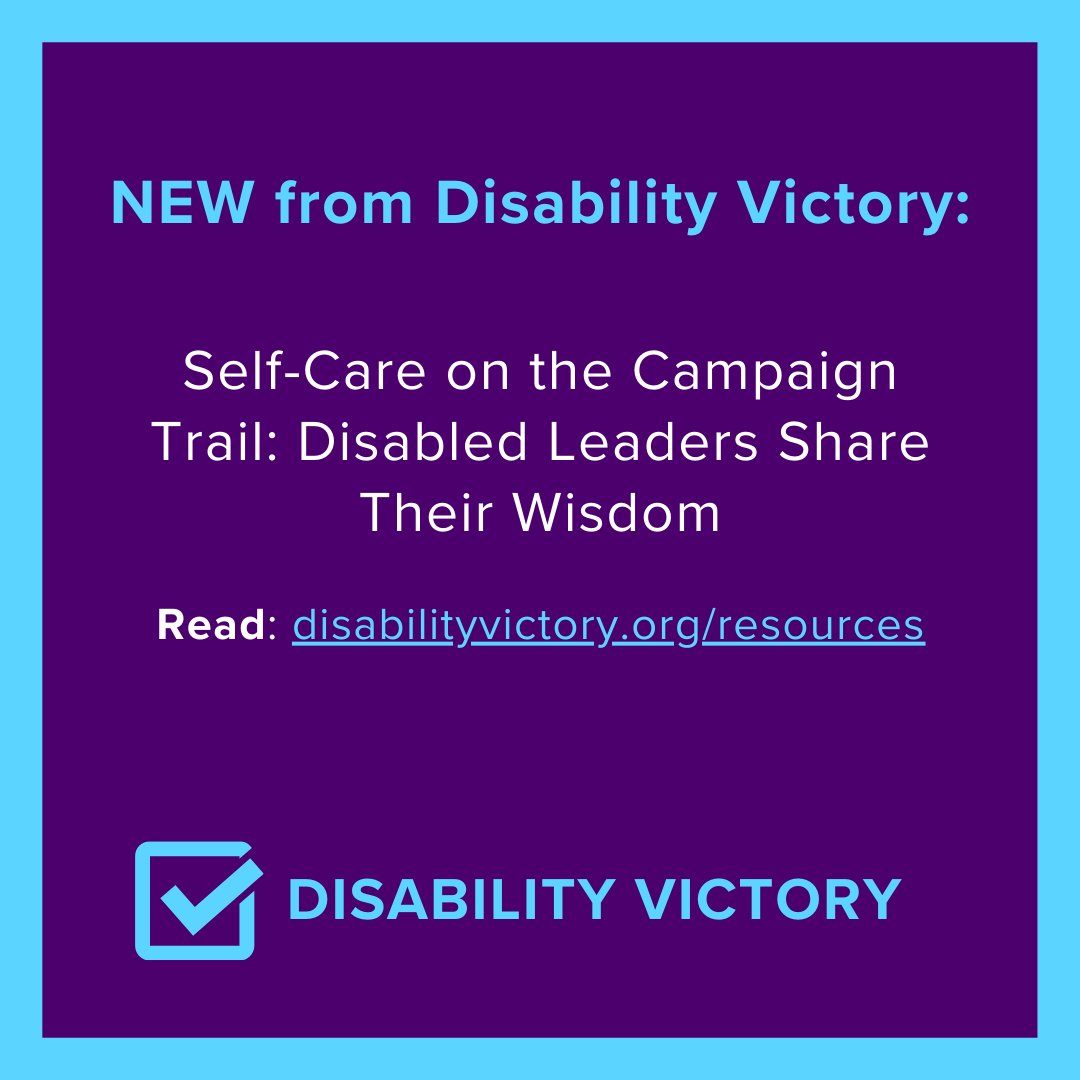 NEW from Disability Victory: political campaigns are challenging environments, especially for disabled candidates and staff. 

How do you balance the campaign & self-care? We reached out to disabled leaders for their advice: 
disabilityvictory.org/resources/self…

#CripTheVote