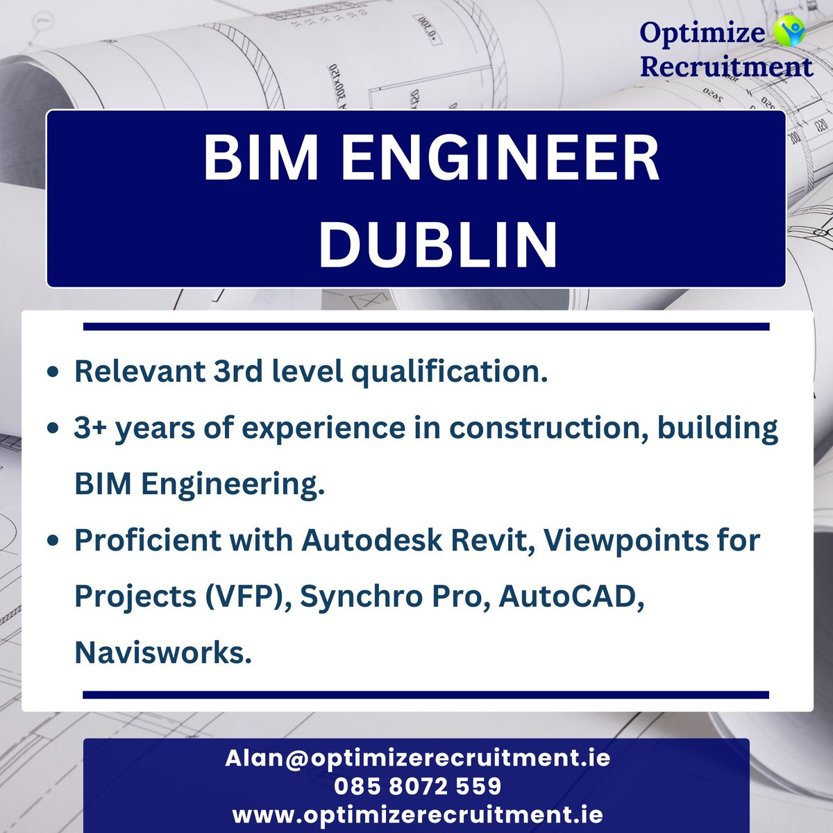 🌟 Great opportunity for an experienced BIM engineer with a Tier 1 contractor in Dublin🏗️

To Apply: buff.ly/3JGkE4y

Contact Alan at 056-7786631 / 085 8072559 or email alan@optimizerecruitment.ie

#orjobs #newjob #jobsinireland #irishjobs #dublinjobs #engineerjobs #BIM