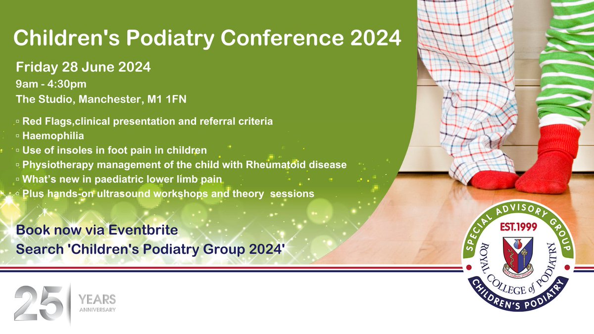 Our Children's Podiatry Specialist Advisory Group will hold their Annual Conference in Manchester on Friday 28 June. For more information, and to book tickets visit their Eventbrite booking page at ow.ly/p3Bg50RatOg