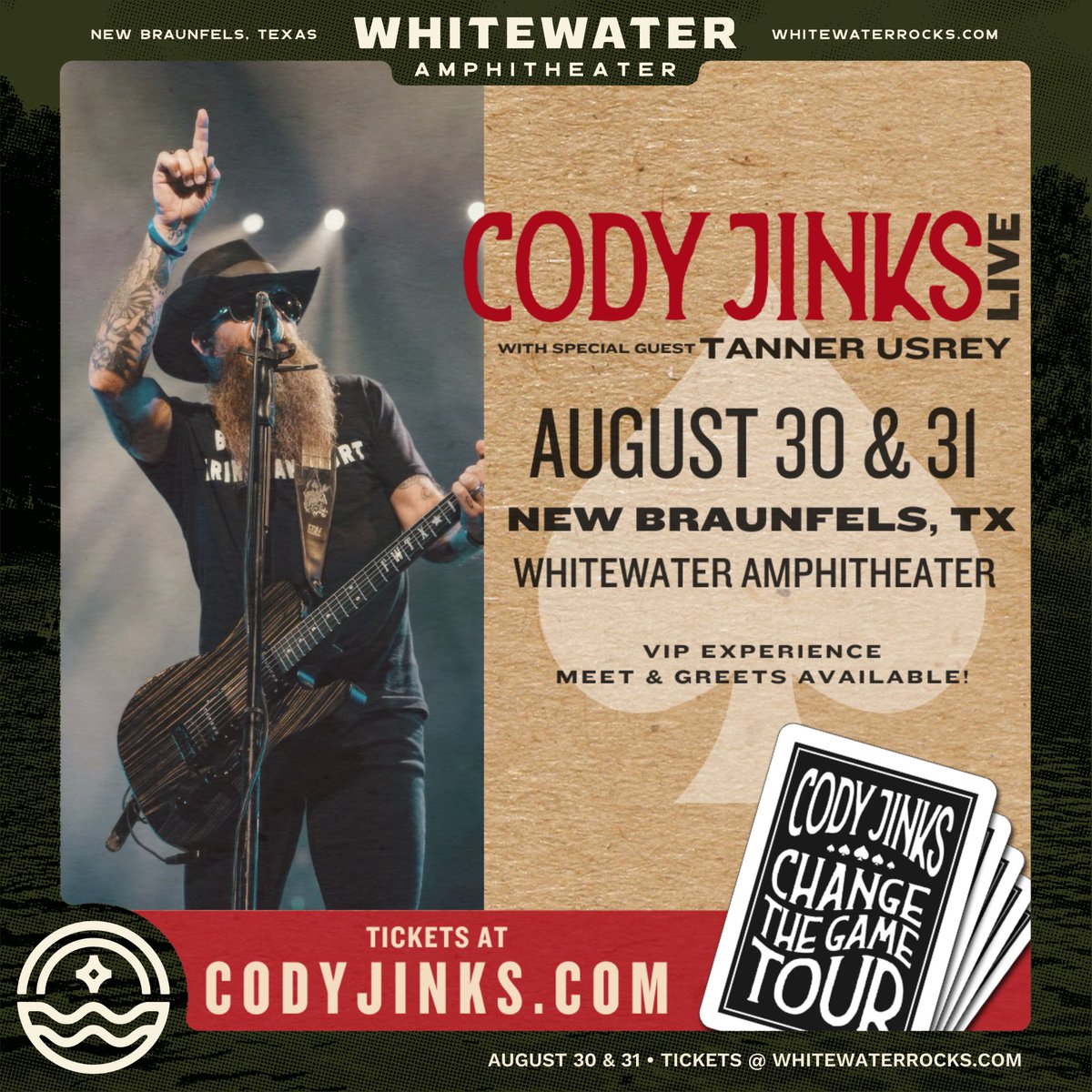 Who's coming to see @codyjinksmusic and @tusreymusic at Whitewater Amphitheater over Labor Day Weekend?! 🙋‍♂️ Get your tix if you still need 'em 👇 Friday, August 30 - bit.ly/CJ30WW24 Saturday, August 31 - bit.ly/CJ31WW24 #codyjinks #nbtx #labordayweekend