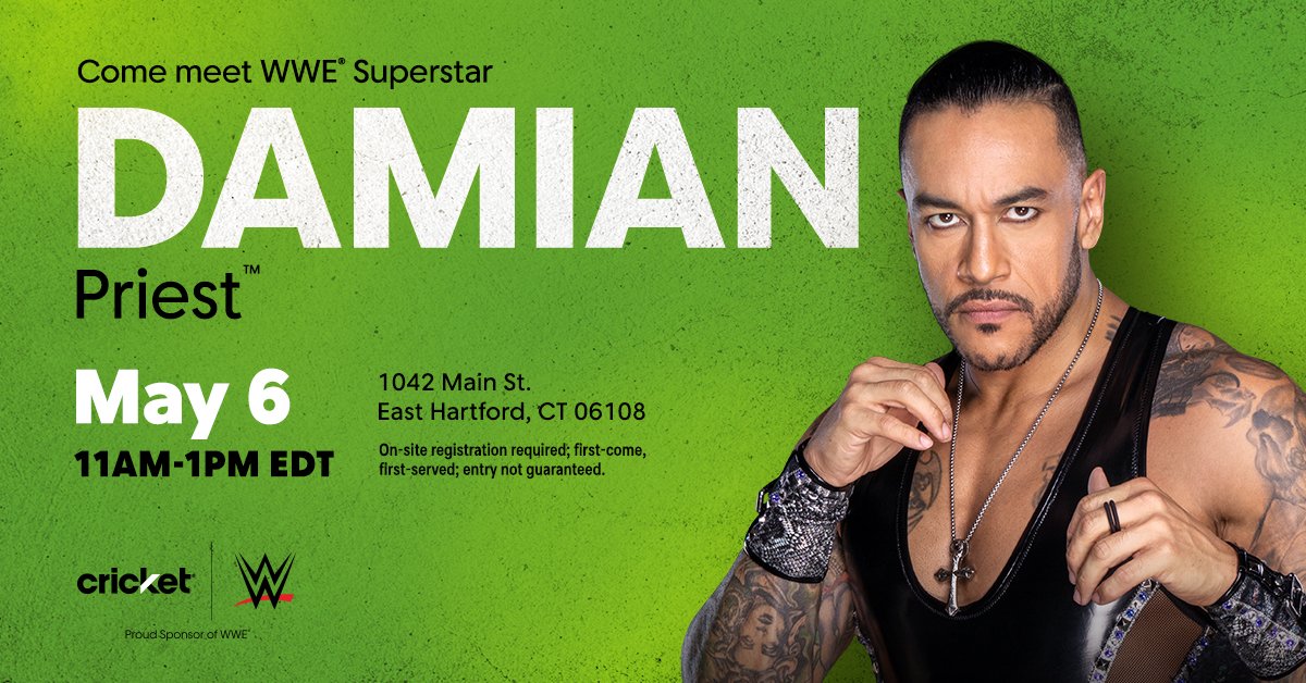 GET READY! New @WWE World Heavyweight Champion @ArcherOfInfamy will be in Hartford to meet you! Check out sponsorships.cricketwireless.com/wwe/ to see where our meet & greets are coming up next! 💚