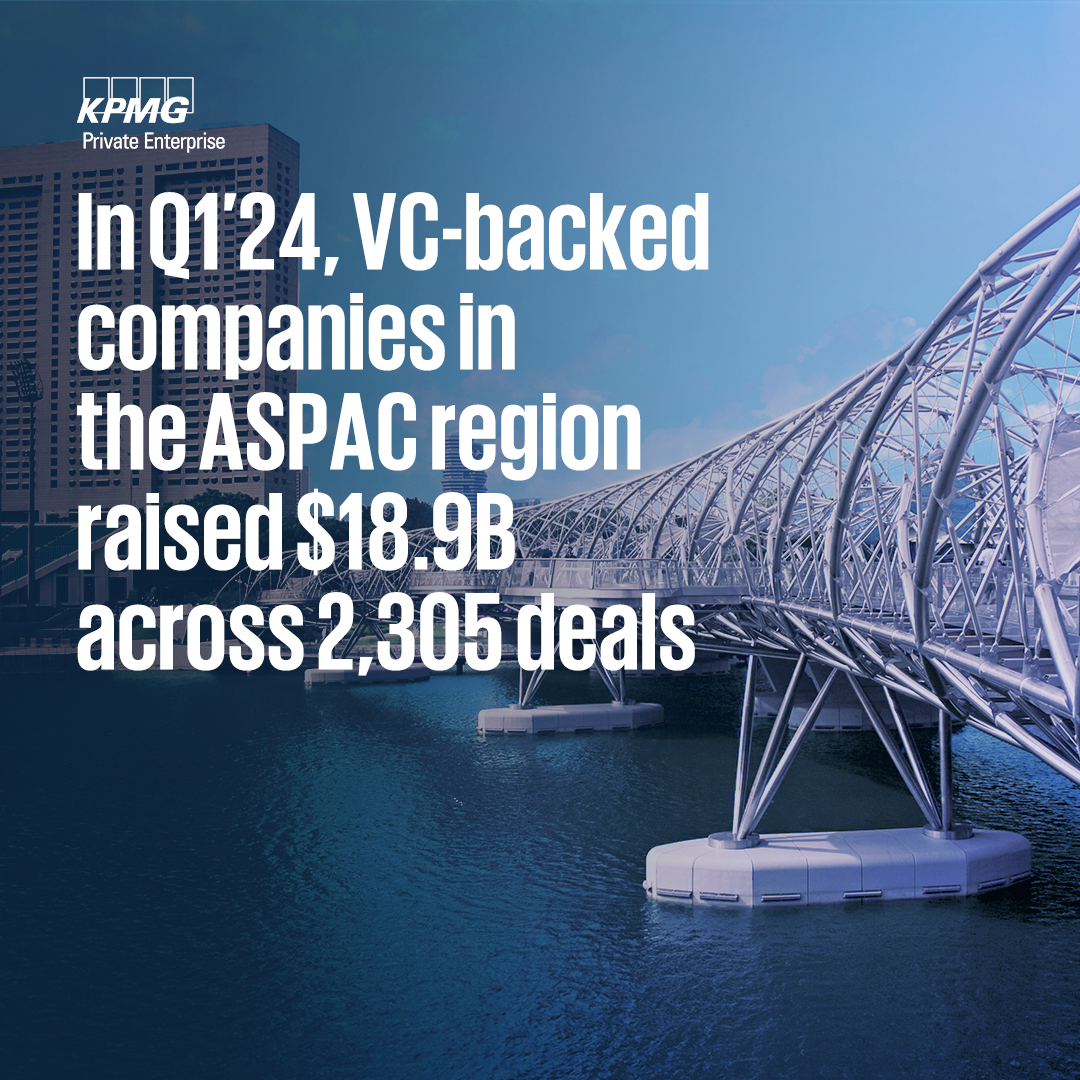 #VC investment in #ASPAC region sees weak start to 2024 despite three USD1 billion+ deals. More in @KPMG's Venture Pulse Q1 2024 report social.kpmg/tsymmb | #Q1VC #venturecapital