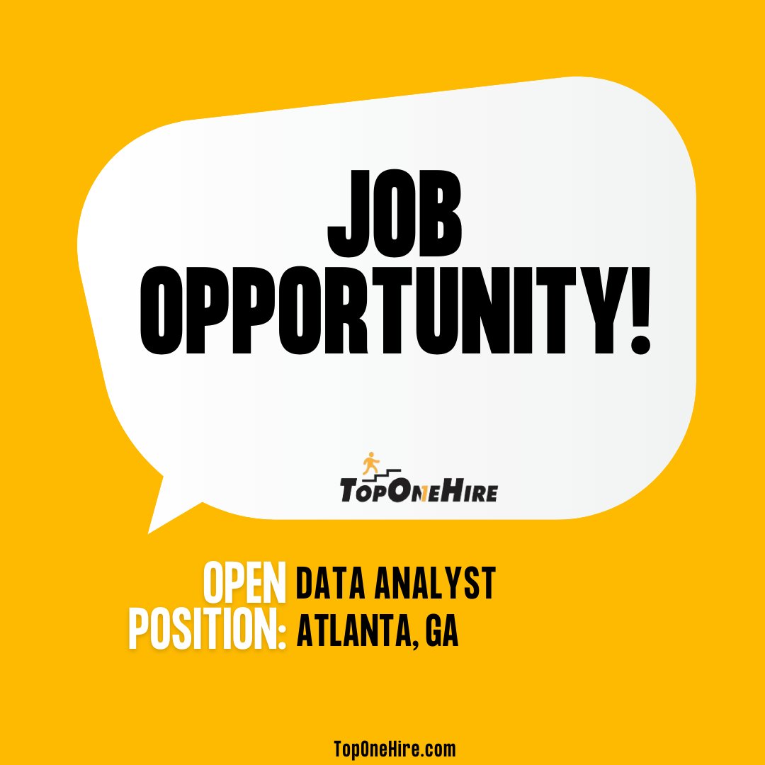Job Opportunity!  𝐃𝐚𝐭𝐚 𝐀𝐧𝐚𝐥𝐲𝐬𝐭
Location: Atlanta, GA

Learn more: toponehire.com/job/2487796/da…

#DataAnalyst #AtlantaGA #ITJobs #TopOneHire #JobOpportunity