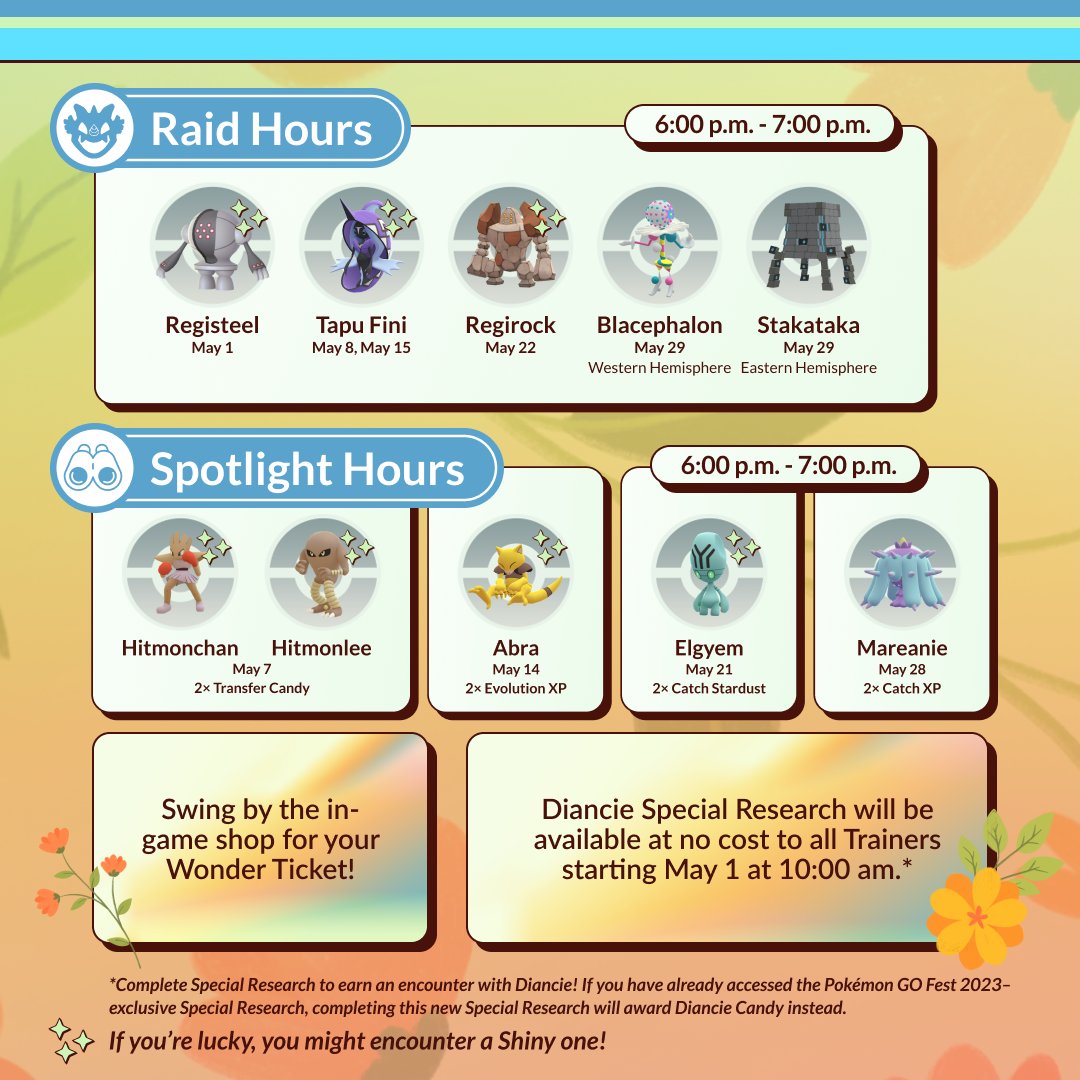 Infografía oficial de los eventos de mayo en Pokémon GO