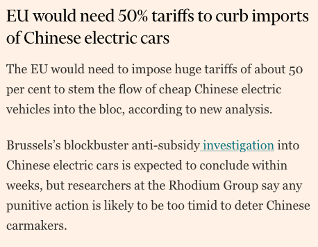 Massive tariffs on Chinese EVs will put low-carbon driving out of reach for most consumers, thereby constituting a de-facto fossil fuel subsidy. Through decades of neoliberalism, the capitalist class in the West has financialised its economy and is now incapable of competing in