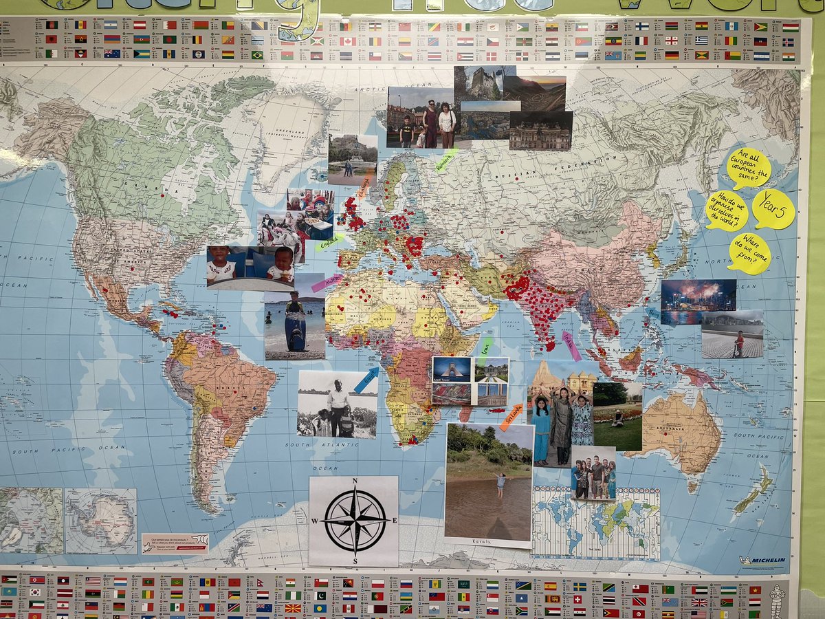 As part of our theme learning, Year 5 organised themselves on a world map! The children brought in beautiful photos for us look at and make comparison between different countries in Europe and the rest of the world! @MrsArlowCTS @headcherrytree @CTS_Watford #CTSGeography