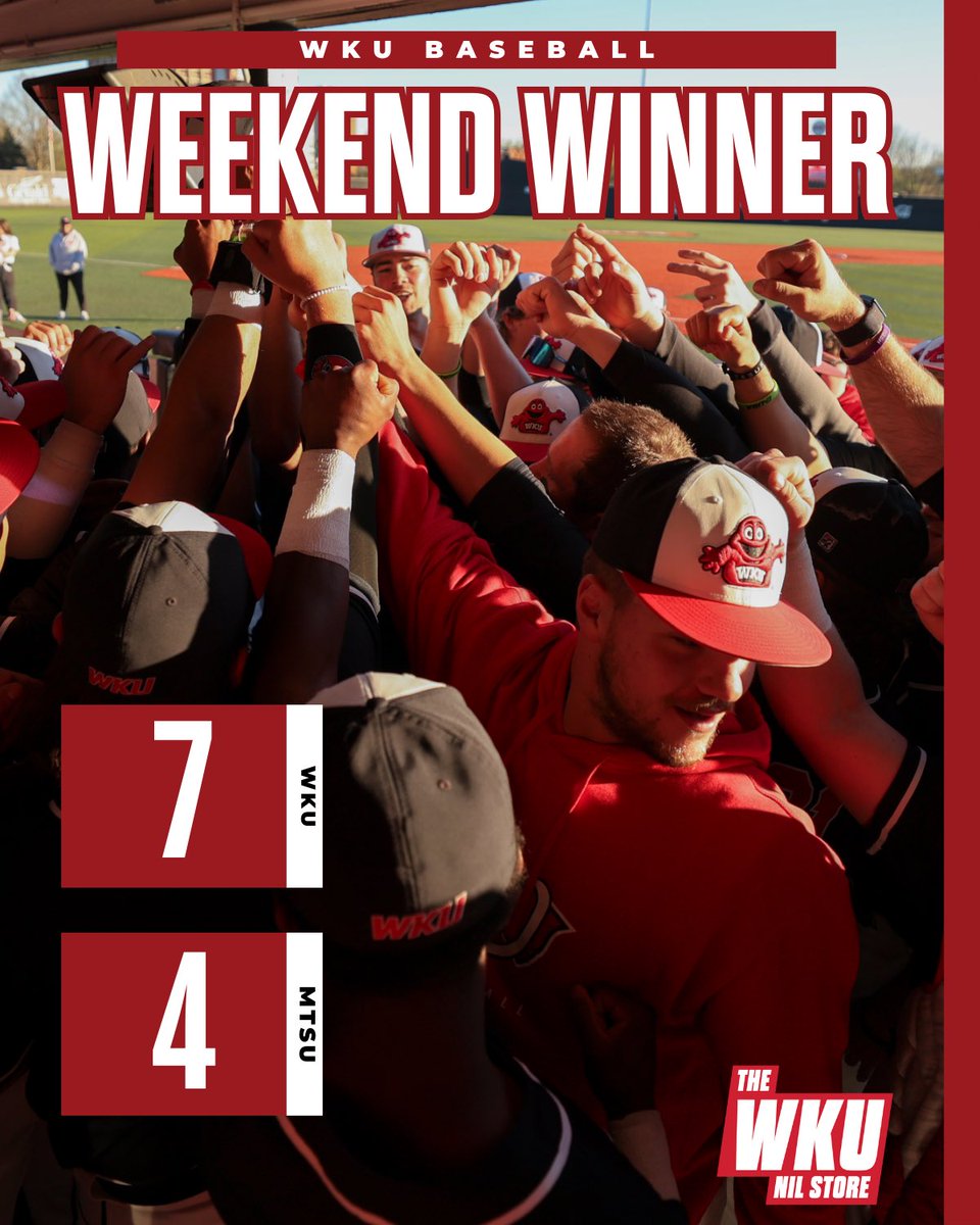 Talk about a team on 🔥🔥 @WKU_Baseball clinches the series win over MTSU to achieve a spot in the CUSA Championship‼️‼️ Shop🔗: wku.nil.store/collections/ba… #GoTops