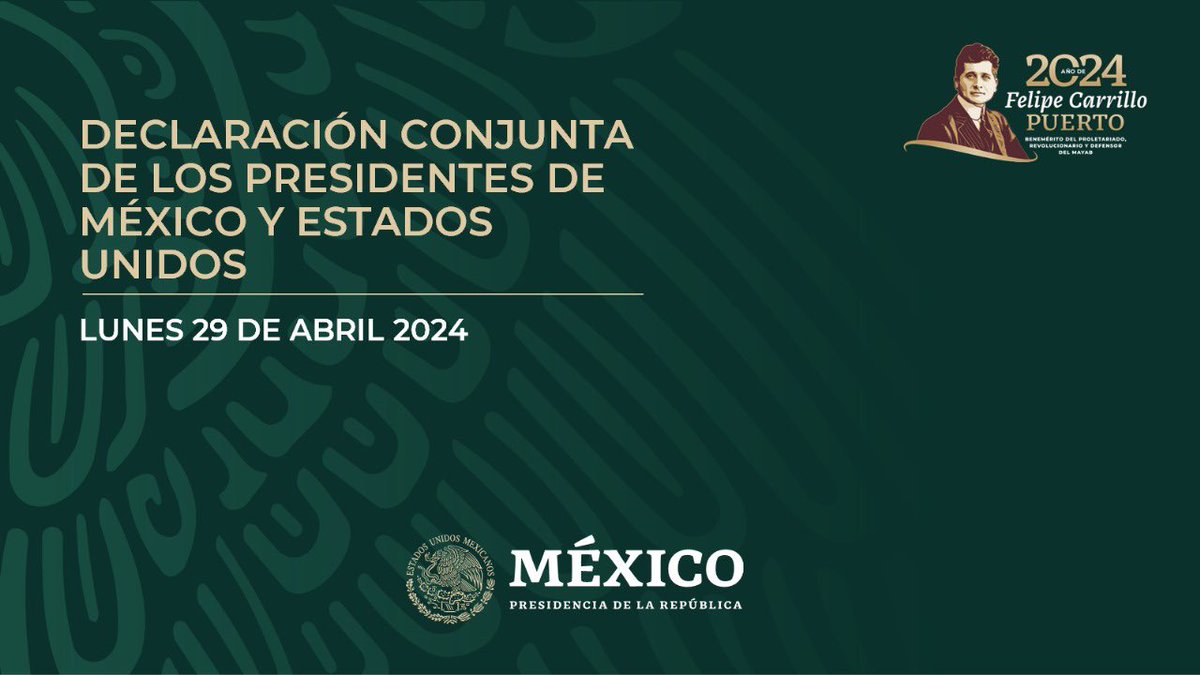 #ComunicadoPresidente Declaración conjunta del presidente de México, Andrés Manuel López Obrador, y del presidente de Estados Unidos, Joe Biden. bit.ly/4bifO9A