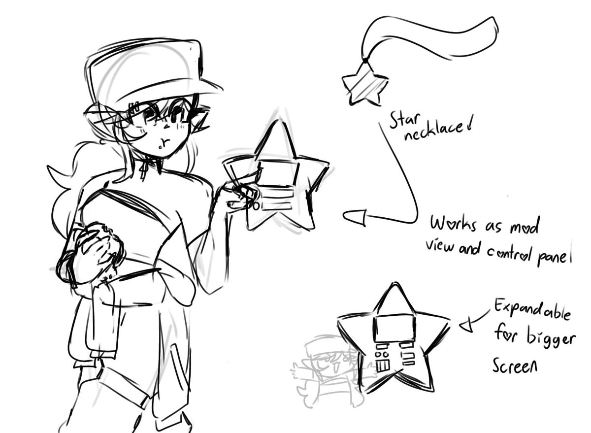 Azobucci_'s tweet photo. Extra bit I forgot to add!! HIS MODS BE DECKED OUT WITH THE BEST TYPPA GEAR-
.
.
.
Small ideas:
-The necklace works as an alert/notifier for when the streamer goes live or when meetings are called.
#Vtuber #StarSecurity #conceptart https://t.co/H5wYQiBZ3P