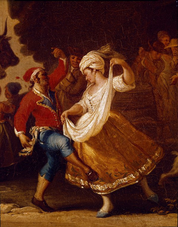 The Tarantella, a 15th century Italian dance, was said to be a remedy for tarantism (an uncontrollable urge to dance) caused by the bite of a tarantula or wolf spider.🕷 

art by Pierrot Fabris (1776)
#MythologyMonday #folklore