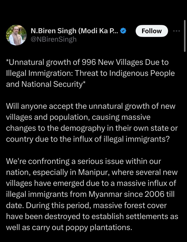 AboriginalKuki's tweet photo. ❗️❗️Exposing N.Biren Singh Propaganda against the Kuki Community in Manipur

❗️All Reserved forest land falls under the jurisdiction of Autonomous District Councils, which oversee tribal lands and settlements based on the survival needs of hill tribes. N. Biren Singh's focus appears to be primarily on the interests of the Meetei community, comprising just 10% of Manipur's geographical area.

❗️N. Biren Singh's attention is solely directed towards the Meiteis, who occupy a mere 10% of Manipur's territory. He forcibly expelled the Kuki community from their settlements, labeling them as encroachers on Reserved Forest land, purportedly motivated by envy and hostility. Employing allegedly fraudulent documentation, he earmarked a substantial portion of Kuki settlements as Reserved Forest, contending that his own community has no entitlement to dwell in Manipur's hill districts.

❗️The Meiteis cannot claim ownership of all of Manipur's land, as the Meetei kingdom encompassed only 700 square miles. The remaining 700 square miles belong to tribal territories, governed by tribal Chiefs to this day. 

❗️In 1949, the Meitei king, Late Bodhachandra, ceded only his kingdom, comprising 700 square miles, to the Union of India, receiving pension and compensation in return.

#SaveKukiHills
#MeiteiWarCrimes
