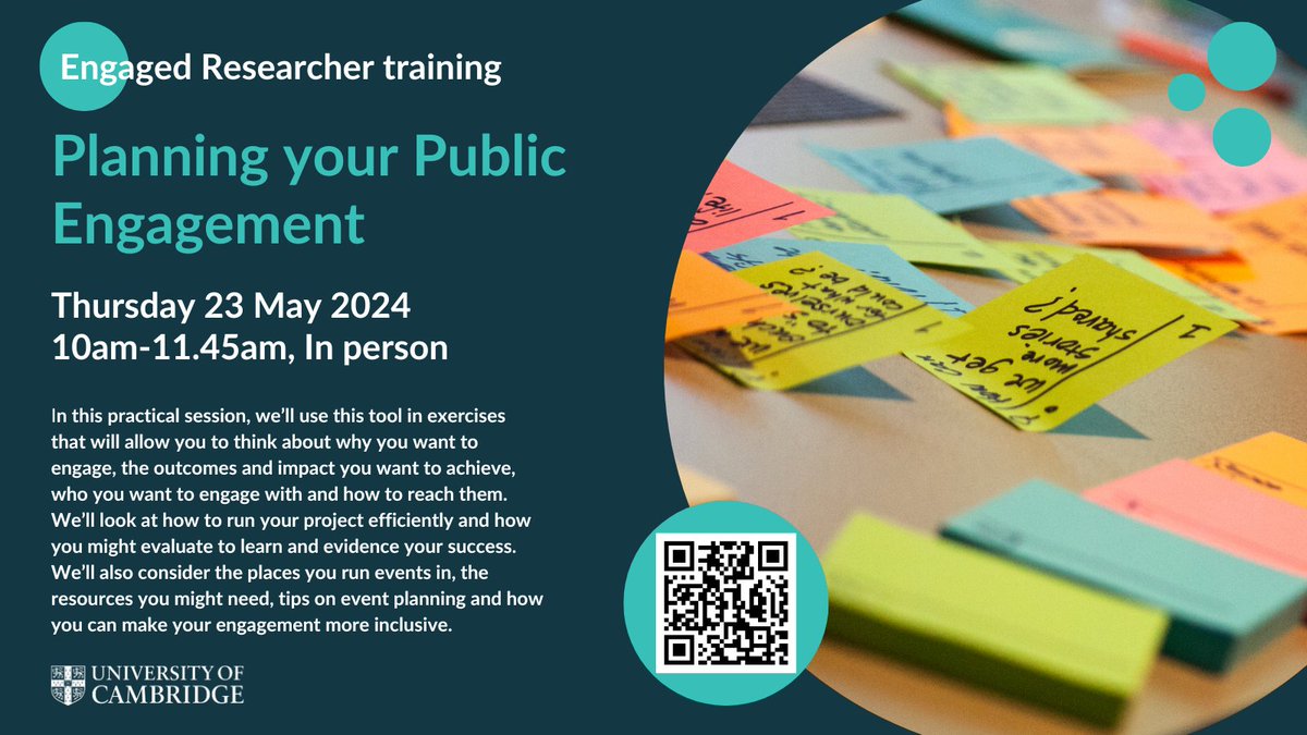 If you've attended our Introduction to Public Engagement session then join us for the next step! Planning your Public Engagement will introduce the logic model, look at how to run projects smoothly and how to evaluate to learn and evidence your success: bit.ly/3QeEJmg