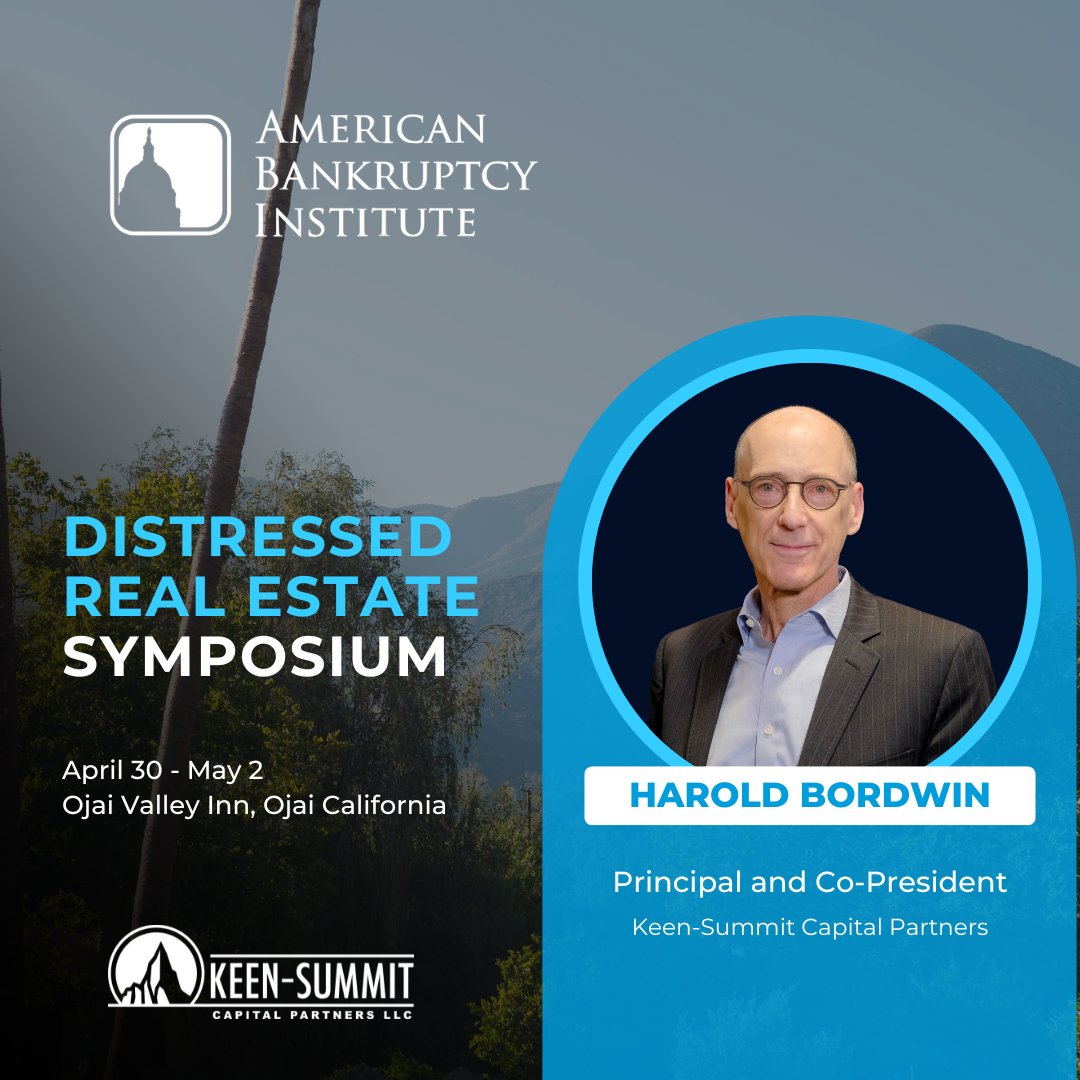 THIS WEEK: Our very own Harold Bordwin is Co-Chairing the ABI’s first annual
Distressed Real Estate Symposium at the beautiful Ojai Valley Inn.  

For a great program and great networking, please register here abi.org/hybrid/confere… 🏢