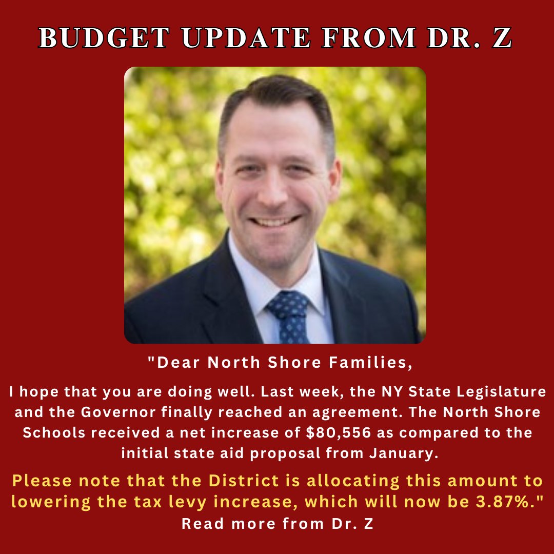 Dear North Shore Families,
Please read important Budget Update from Superintendent Dr. Chris Zublionis at northshoreschools.org/24April/Homepa…