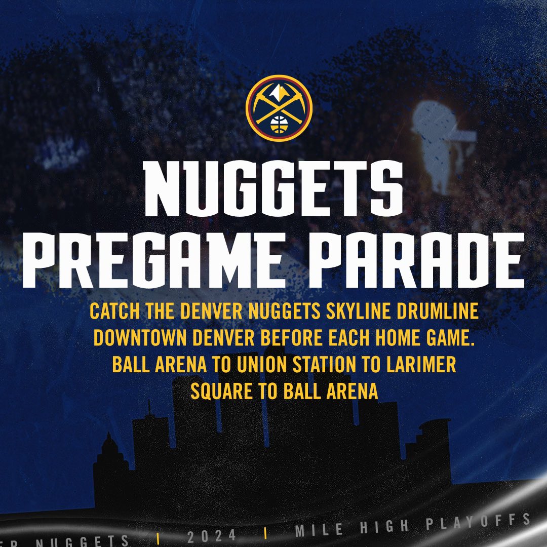 No better way to start the week than with a 3-1 lead in both playoff series! Join us for our @nuggets march with the drumline before tonight’s game. We start and end at Ball Arena! Be there at 6:15.