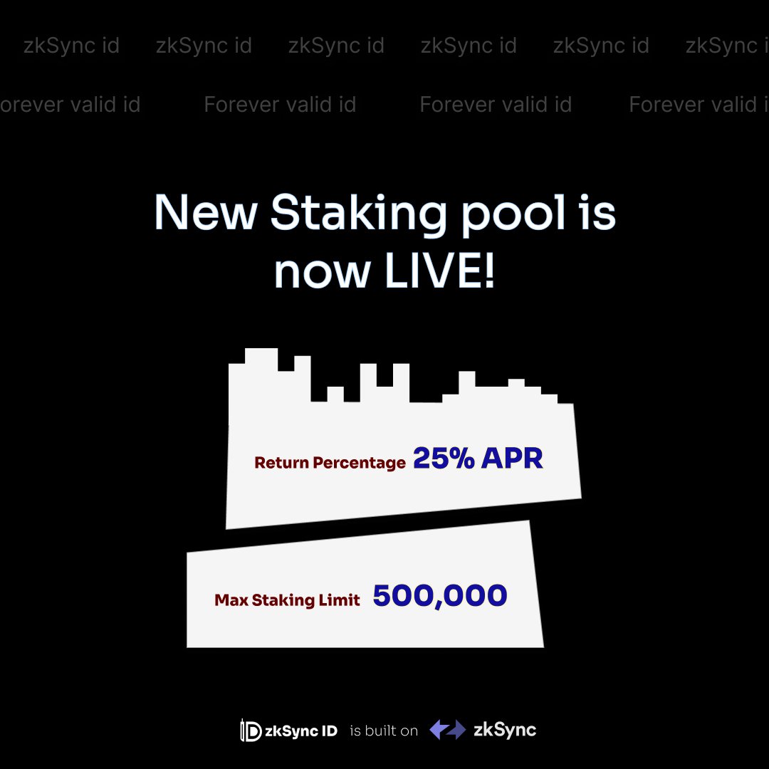 📢 New staking pool is now live! Return percentage: 25% APR Max staking limit: 500,000 $ZKID Duration: 52 weeks Check out staking section from dapp link in our profile bio.