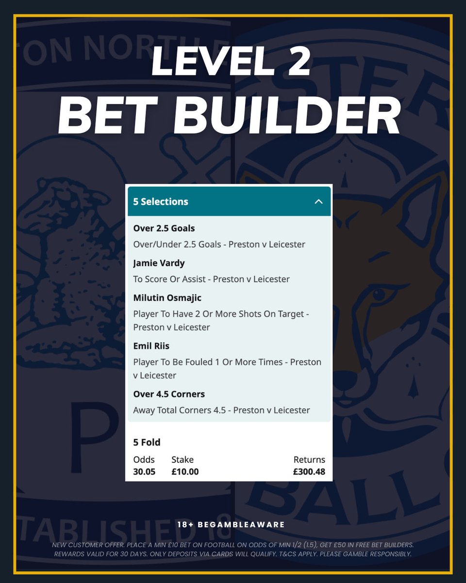 ⚽ My Level 2 Bet Builder is LIVE!

📲Add it here: tinyurl.com/BB-PRELEI2

Lads, you'll need a Betfair account to get on

🤝 Bet £10 & Get £50 Free Bets here: tinyurl.com/BB10G50

18+GambleAware | T&C's Apply | Ad