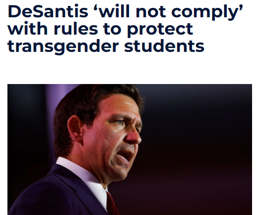 Gov. Ron DeSantis said Thursday that Florida “will not comply” with changes to Title IX made by President Joe Biden’s administration that add protections for transgender students to the federal civil rights law on sex-based discrimination. Read more 👇 bit.ly/4djNSnf