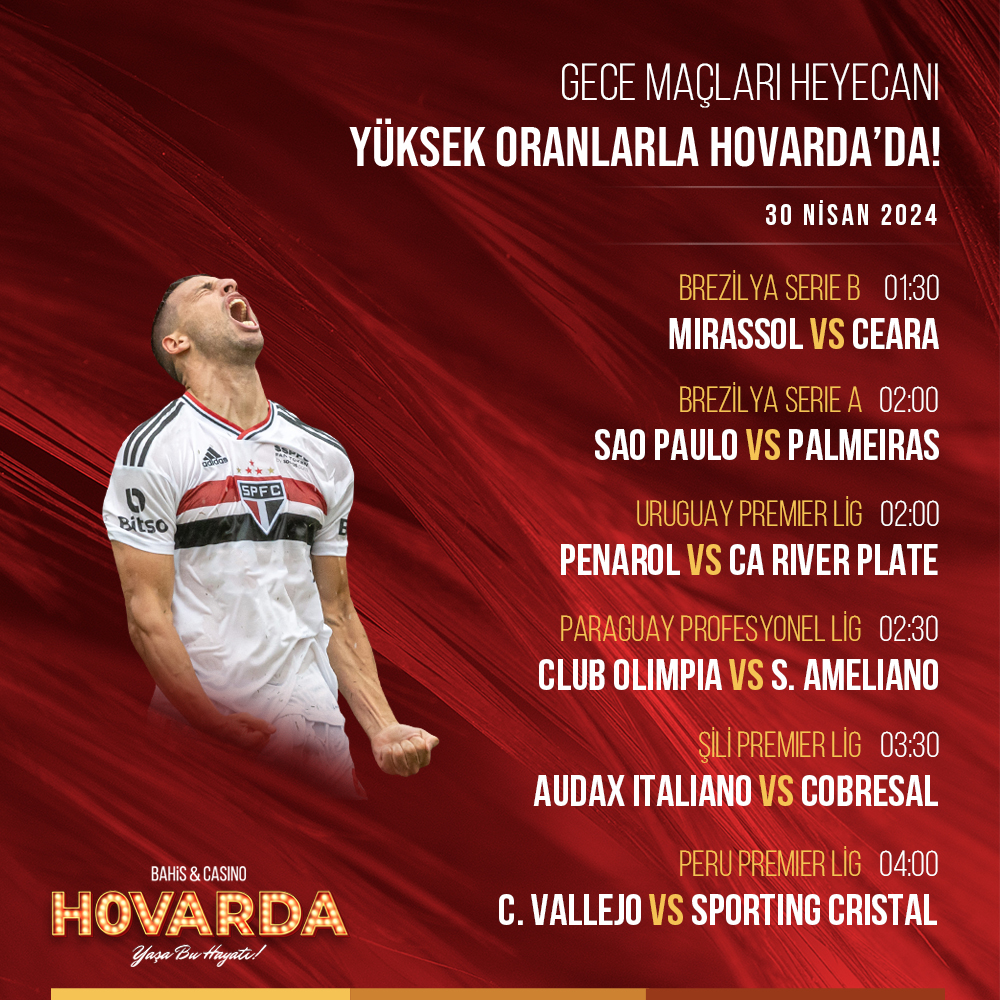 ⏳ Brezilya Serie A'da oynadığı 3 maçtan sadece birinde galip gelebilen Sao Paulo, Palmeiras'ı konuk edeceği maçta puan peşinde! Gece maçları ile futbol keyfini #Hovarda'da doyasıya yaşayın. Hovarda Giriş: bit.ly/3vexEdw