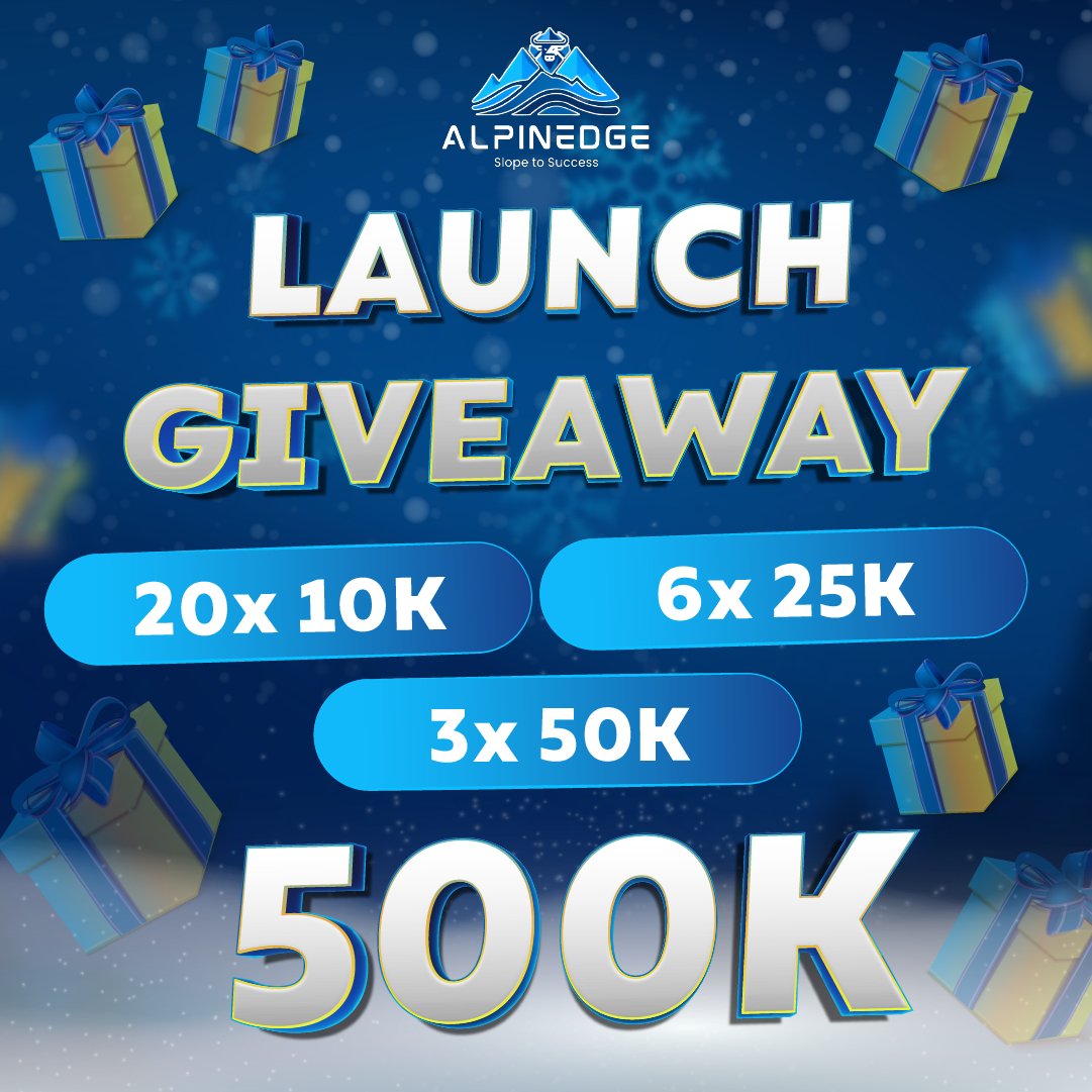 🚀Ready to win big?⛷️
Join us for the AlpinEdge launch giveaway – $500K up for grabs! Stay tuned for details on how to enter and kickstart your trading journey with us. Don't miss out!  #SlopetoSuccess #AlpinEdge #Giveaway