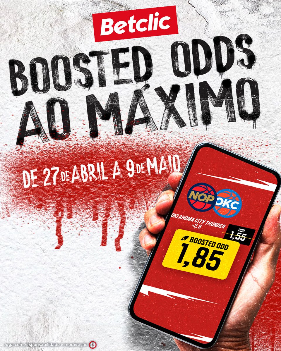 🚀 Play-offs da NBA com #BoostedOdds ao máximo? Também temos! Nos últimos 5 encontros entre estas duas equipas, OKC levou sempre a melhor. Será que a história se repete?

- Aposta limitada.
- De 1,55 para 1,85